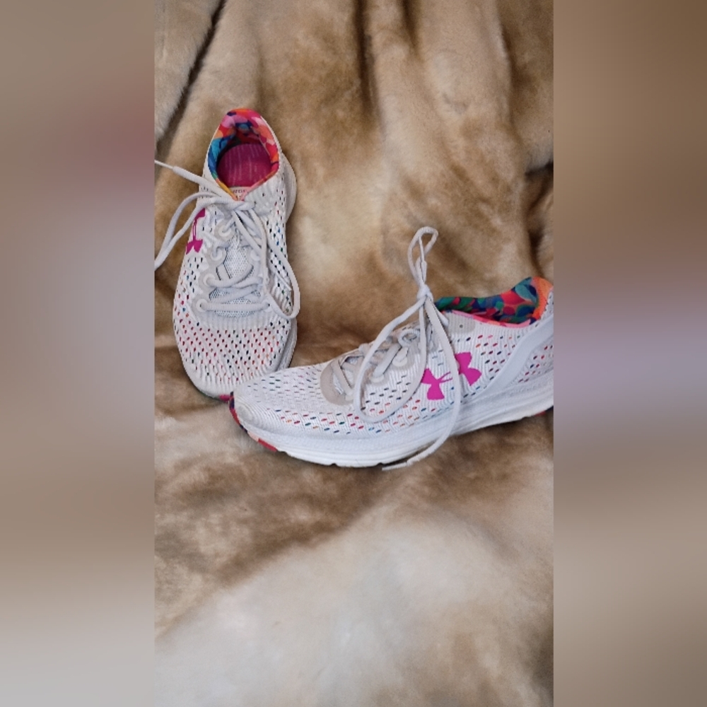 Under Armor Charged Impulse Shoes White With Vibrant Color Accents - 8.5